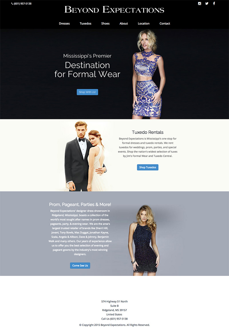beyondexpectationsformals.com Website Screenshot